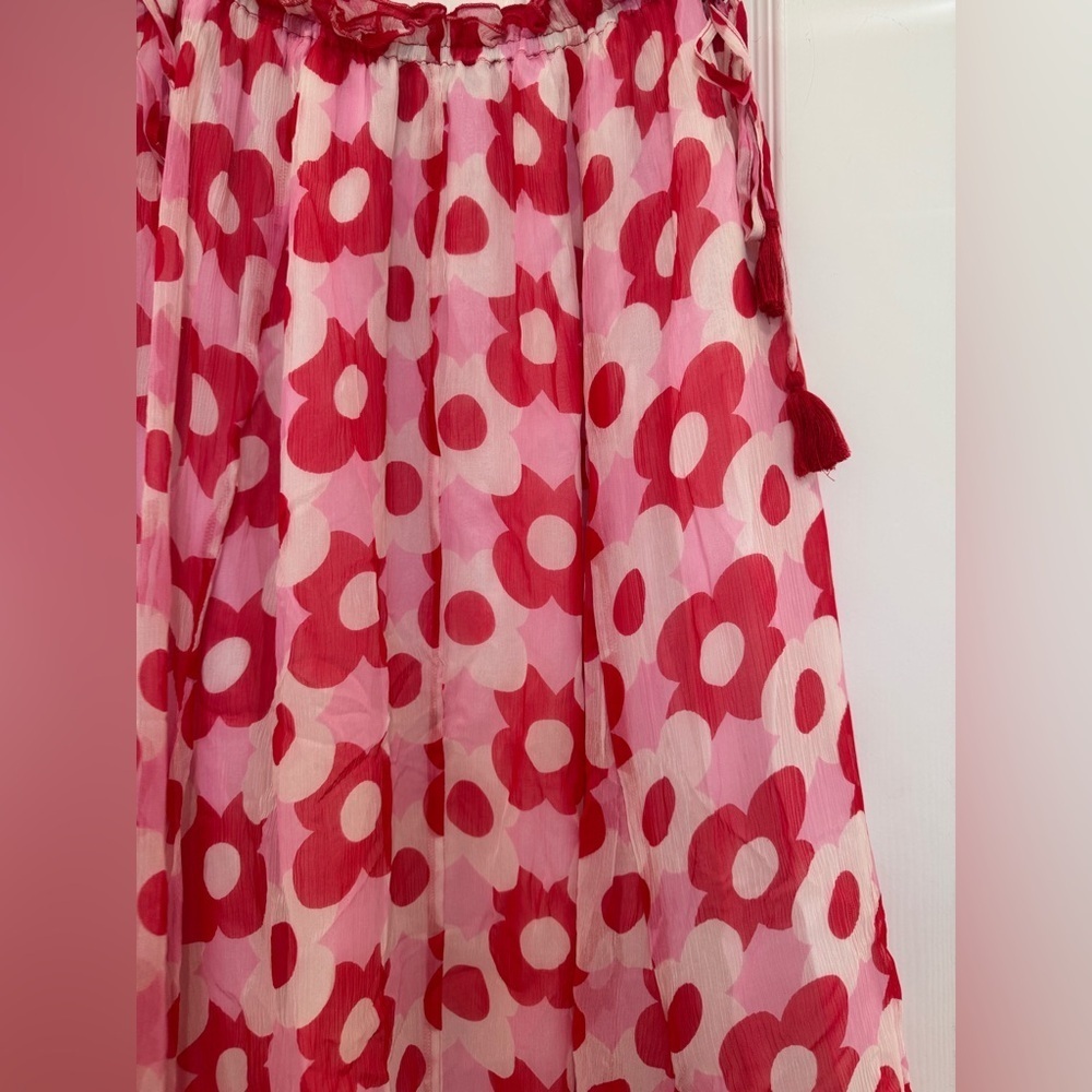 L1. Antik Batik Anthropologie Red Poppy Midi Skirt Tassel Ties - Picture 5 of 8